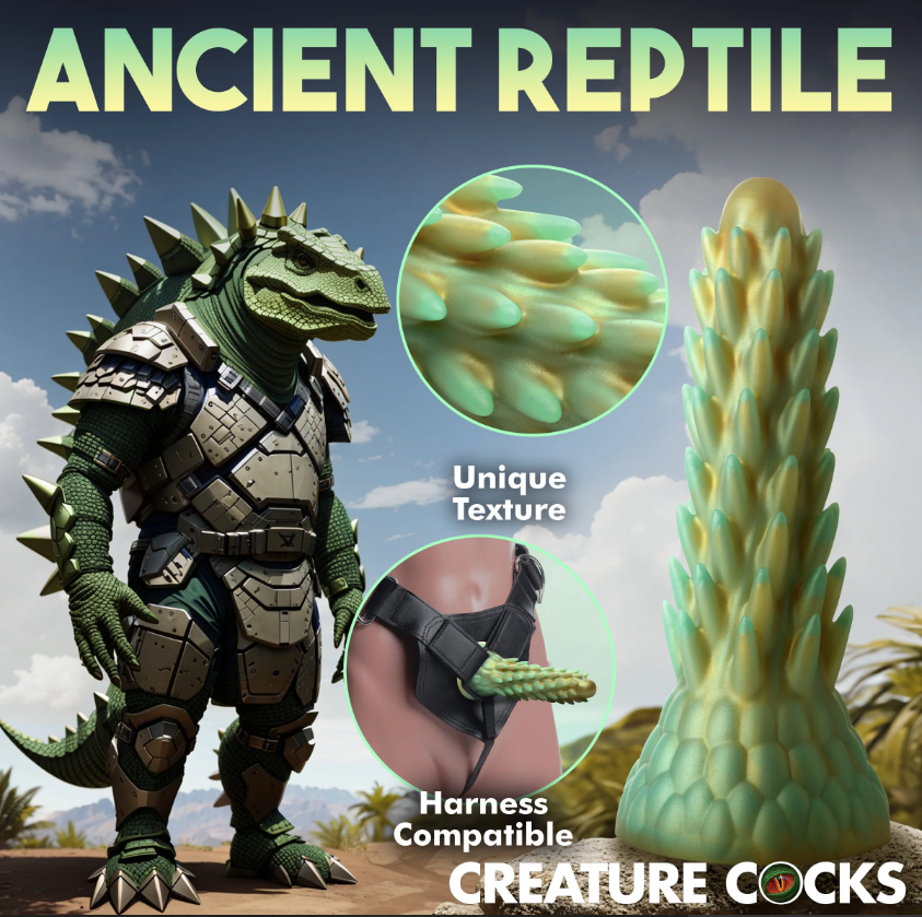 Creature Cocks Stegosaurus Spiky Silicone Fantasy Dildo – Gold & Teal