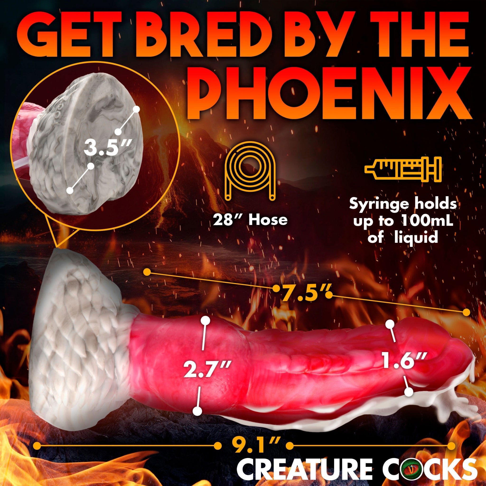 Creature Cocks Resurrector Phoenix 9 Inch Squirting Silicone Dildo – Suction Cup Base & Syringe System