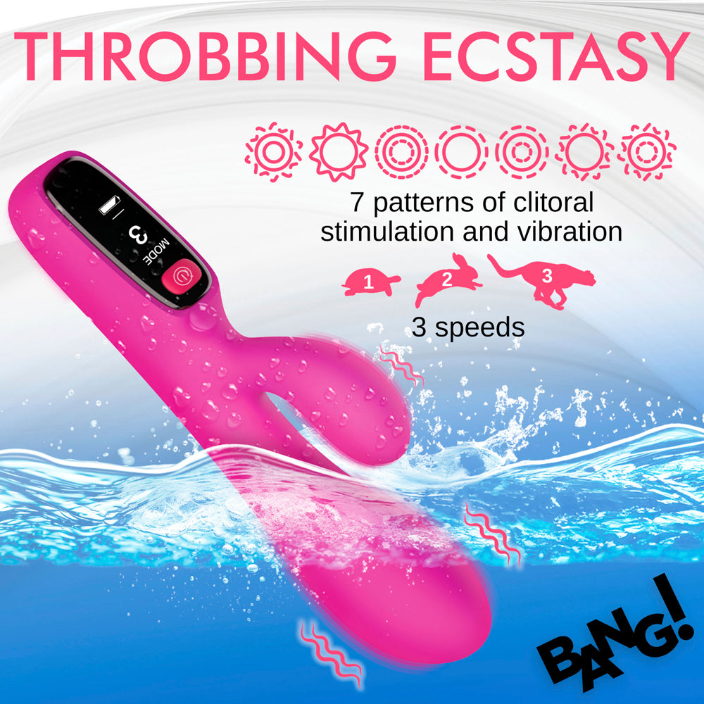 Bang! Dual Stimulation Digital Display Silicone Rabbit Vibrator - Pink
