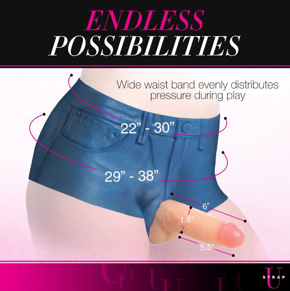 Strap U Booty Shorts 6 inch Dildo Silicone Strap-On in - Medium