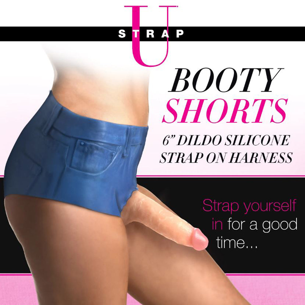 Strap U Booty Shorts 6 inch Dildo Silicone Strap-On in - Medium
