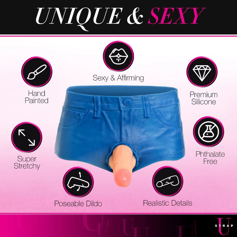 Strap U Booty Shorts 6 inch Dildo Silicone Strap-On - Large