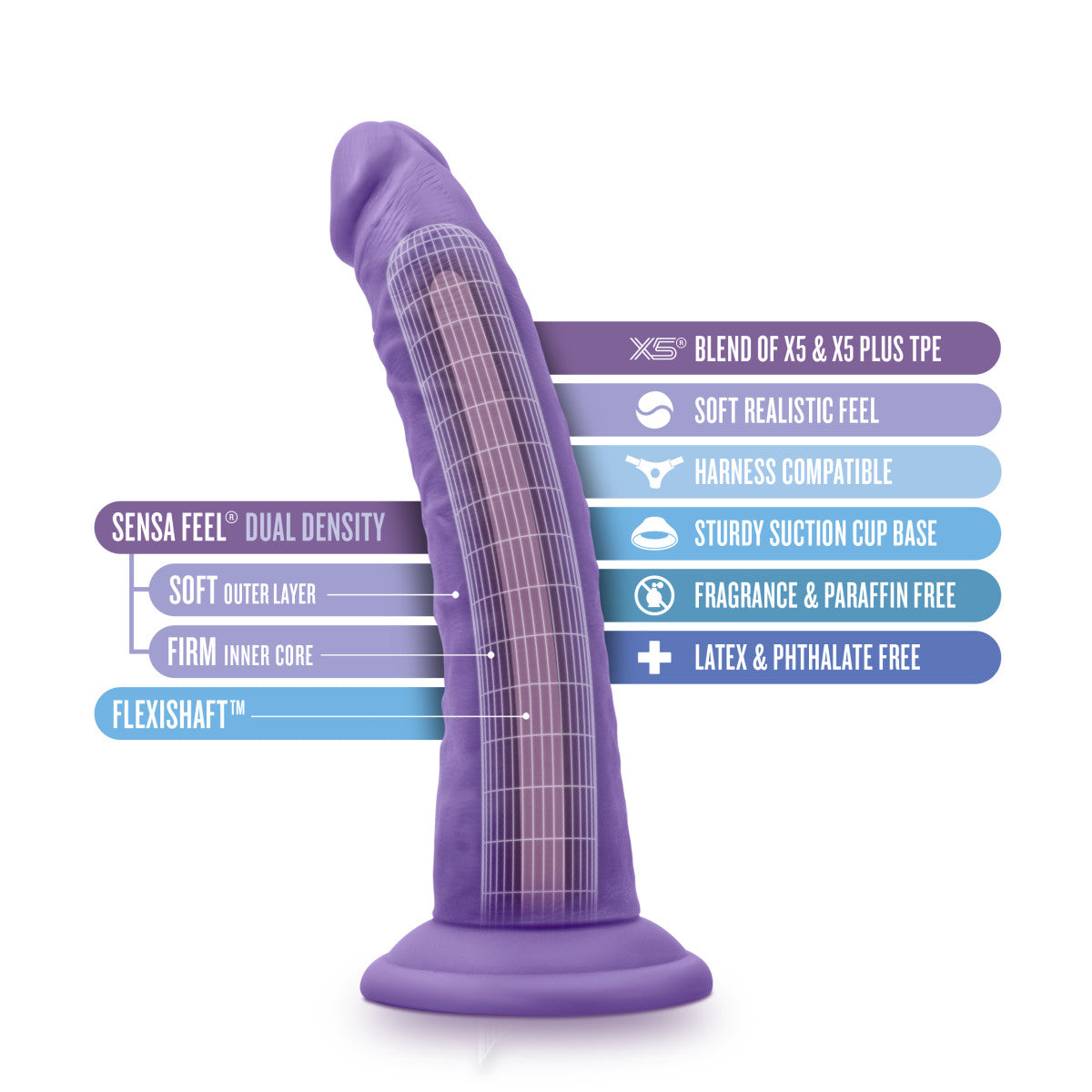 Au Naturel Bold By Blush Jack 7.5-Inch Realistic Dildo with Suction Cup Base - Purple