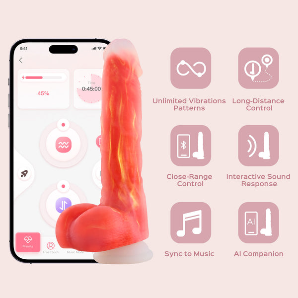 Noctura App-Enabled 6 inch Thrusting Vibrating Dildo - Pink