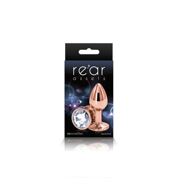 Rear Assets Small Anal Plug in Rose Gold with Clear Gemstone