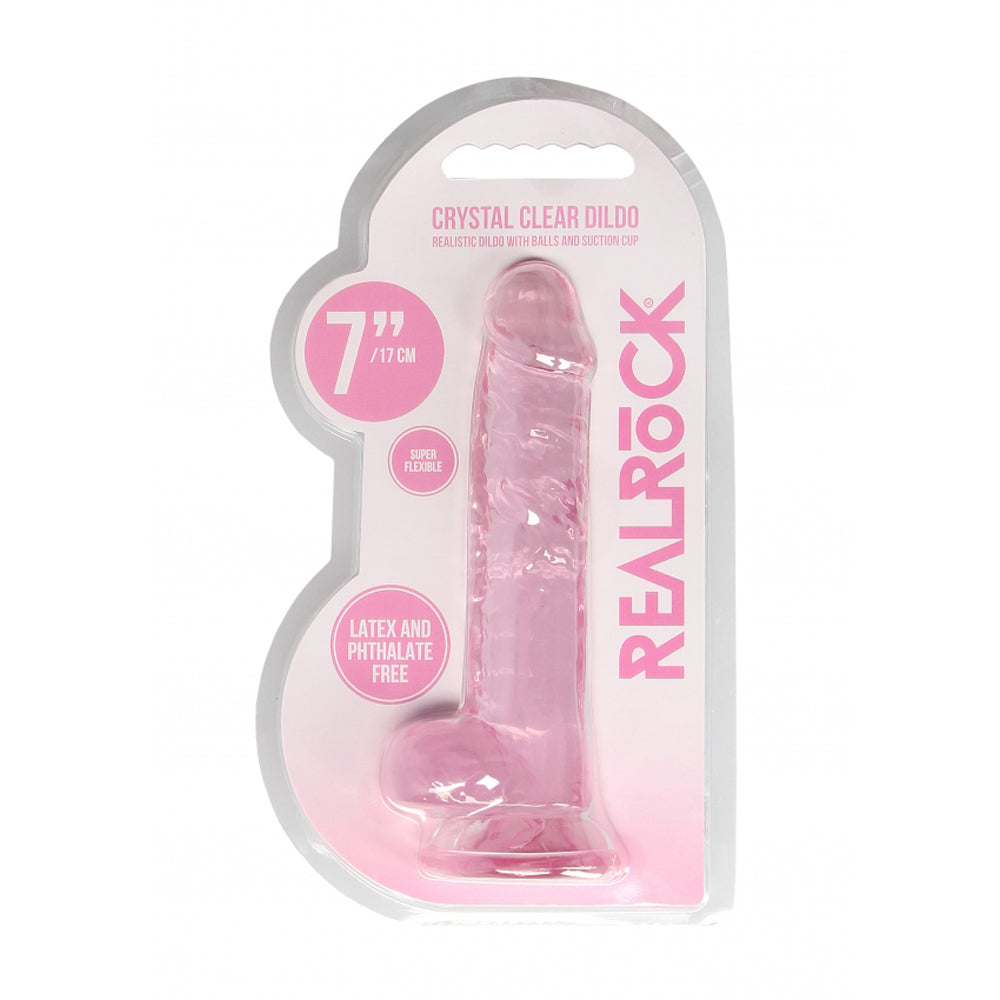 RealRock Crystal Clear 7 inch Realistic Dildo with Balls - Pink