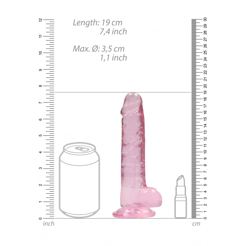 RealRock Crystal Clear 7 inch Realistic Dildo with Balls - Pink