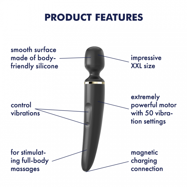 Satisfyer Wand-er Woman Wand Massager 50-Mode Silicone - Black