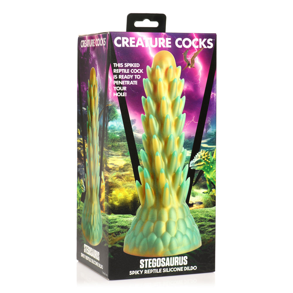 Creature Cocks Stegosaurus Spiky Silicone Fantasy Dildo – Gold & Teal