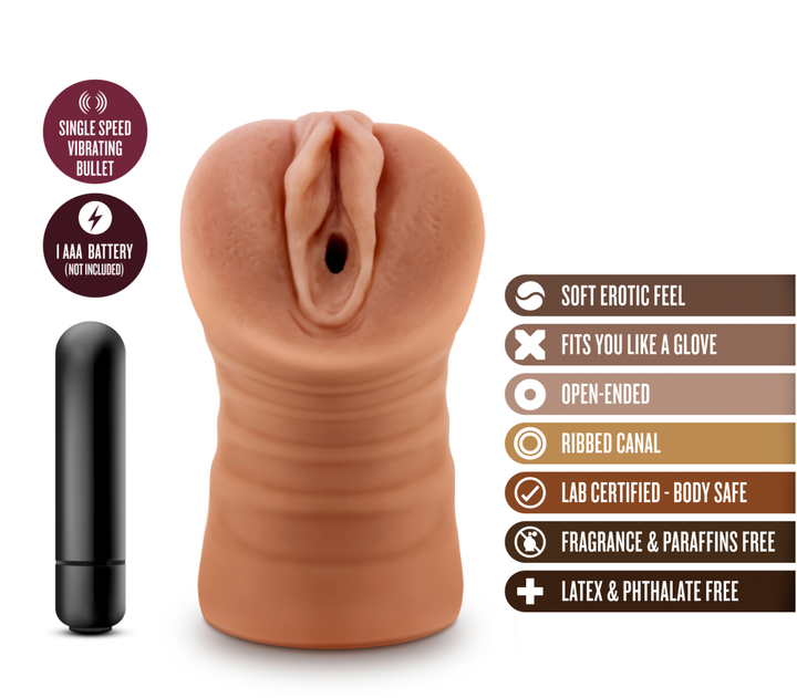 M For Men By Blush Julieta Realistic Vibrating Masturbator Stroker – Mocha